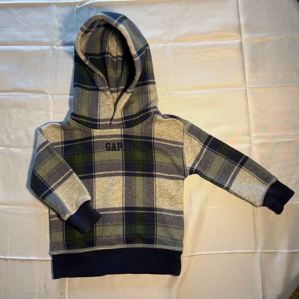 Gap Baby Boys Plaid Fleece Hoodie Green Navy‎ Grey 12-18 Months Pullover